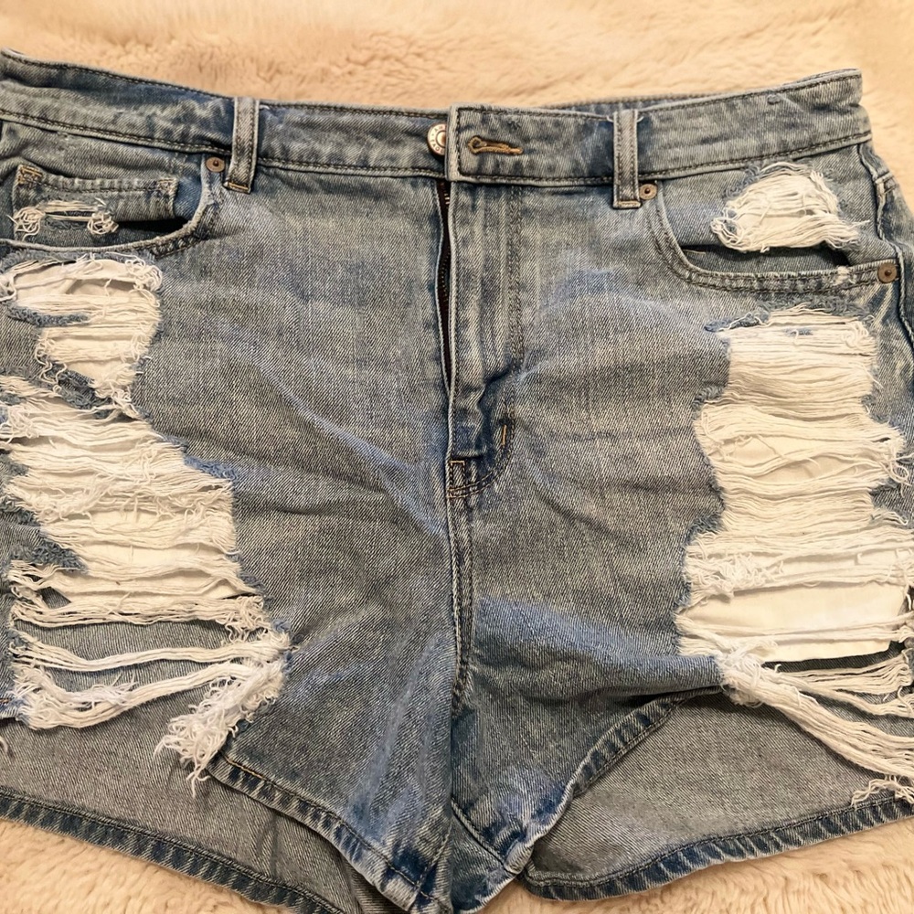 American Eagle Outfitters Light Blue Distressed Jean Shorts